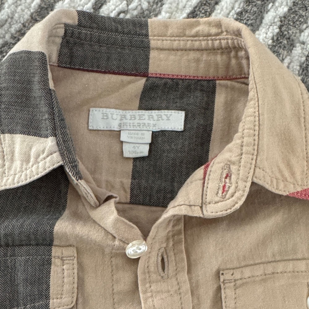 Burberry Kids Plaid Button-Down Shirt - Beige, Black, Red - Picture 2 of 11